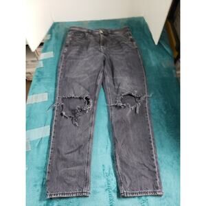 American Eagle Jeans Size 8 Womens Black Pants Distressed Denim Mid Rise Mom